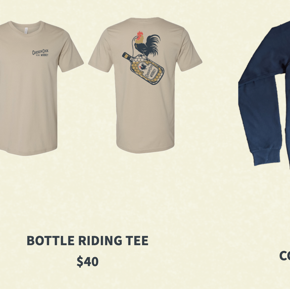Chicken Cock Whiskey Bottle Riding Tee
